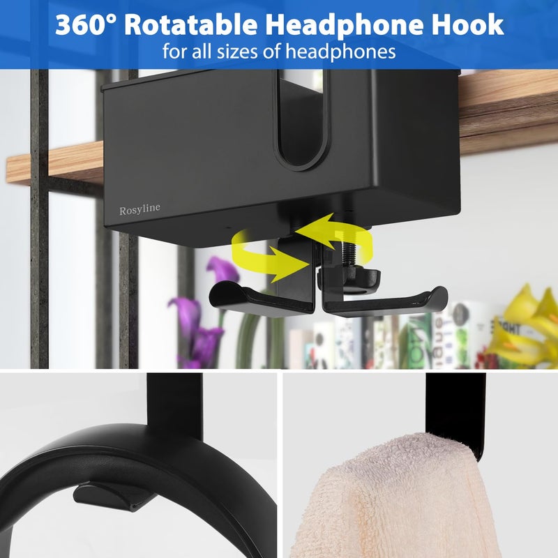 ROSYLINE ROSLINE 3-in-1 Clip-on Desk Organizer - Pen, Headphone, and Cup Holder for Expanding Office and Gaming Space (Black) - Image 3