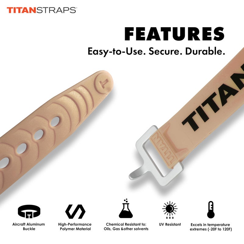 TitanStraps Titan Industrial Straps - Safety Strap Set To Secure Splits  Cargo Bikes  Garden Hoses  Wood Working Projects - 70 Lb. Working Load  20"" Length  4-Pack Coyote Tan - Image 3