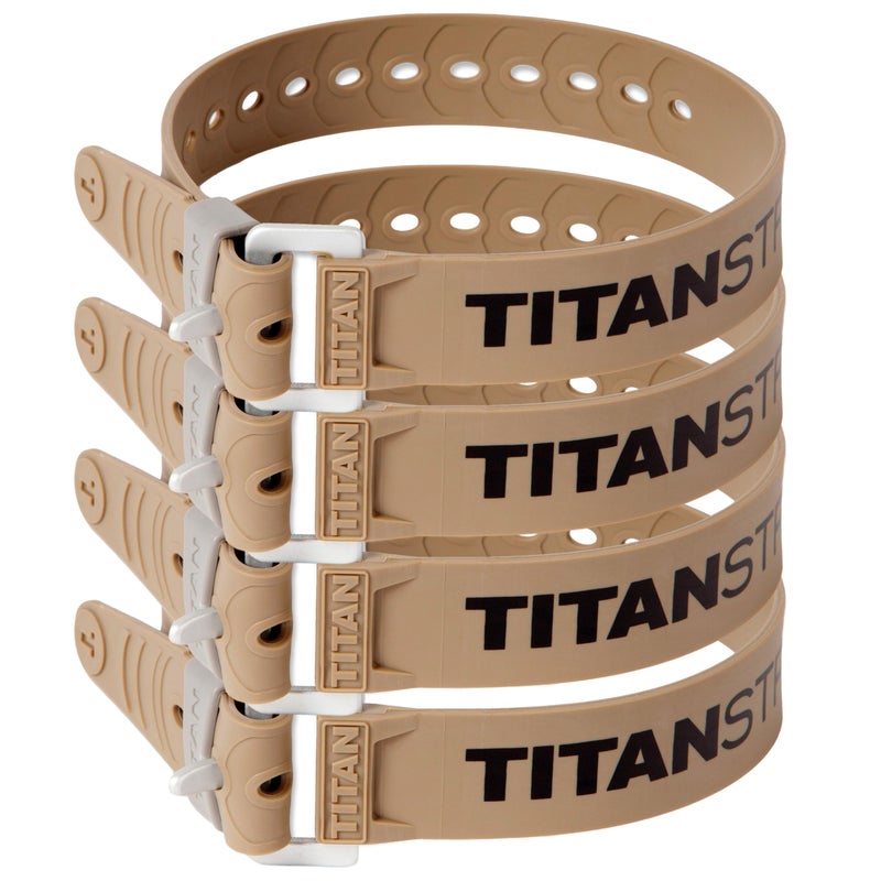 TitanStraps Titan Industrial Straps - Safety Strap Set To Secure Splits  Cargo Bikes  Garden Hoses  Wood Working Projects - 70 Lb. Working Load  20"" Length  4-Pack Coyote Tan - Image 1