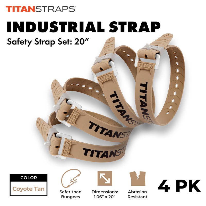 TitanStraps Titan Industrial Straps - Safety Strap Set To Secure Splits  Cargo Bikes  Garden Hoses  Wood Working Projects - 70 Lb. Working Load  20"" Length  4-Pack Coyote Tan - Image 2