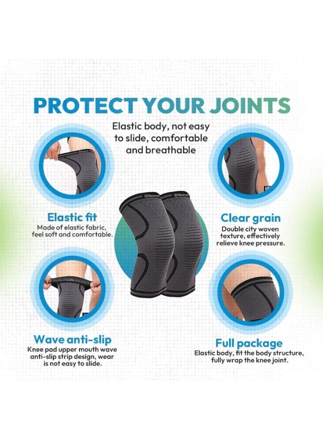 2pcs (Left and Right Knee Sleeves) Knee Joint Support Compression Sleeves | Knee Sleeves Suitable for Men and Women for Sports | Knee Joint Support for Running, Indoor and Outdoor Sports, Fitness, Cycling, Football, Basketball, and Weightlifting (Black, Size L) - Image 3