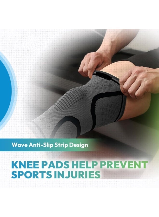 2pcs (Left and Right Knee Sleeves) Knee Joint Support Compression Sleeves | Knee Sleeves Suitable for Men and Women for Sports | Knee Joint Support for Running, Indoor and Outdoor Sports, Fitness, Cycling, Football, Basketball, and Weightlifting (Black, Size L) - Image 2