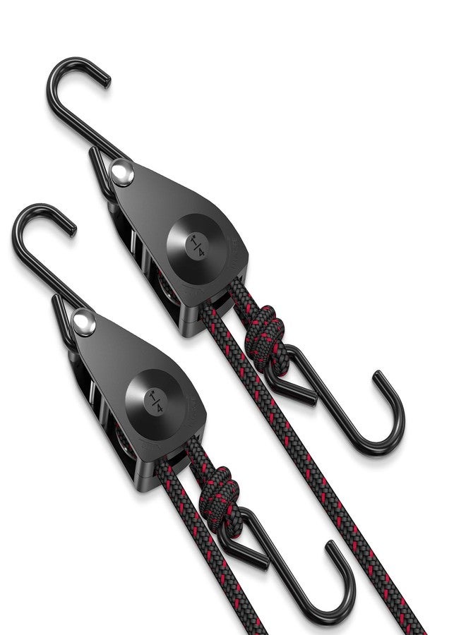 VIPARSPECTRA Ratchet Tie Down Straps, 1/4" Adjustable Rope Hangers [2 Pack, 12FT, 150 lbs/Pack], Heavy Duty Kayak Pulley System with Hooks for Garage Cargo Trucks Tents Grow Lights Various Lashing - Image 1