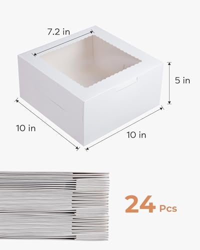 Kootek صناديق كعك كوتيك 24 قطعة مع نافذة، 10 × 10 × 5 بوصة، صناديق مخبز للحلويات، كعك، حلوى، صناديق معجنات لكعك، فراولة مغطاة بالشوكولاتة، كب كيك، دونات، منتجات مخبوزة - Image 2