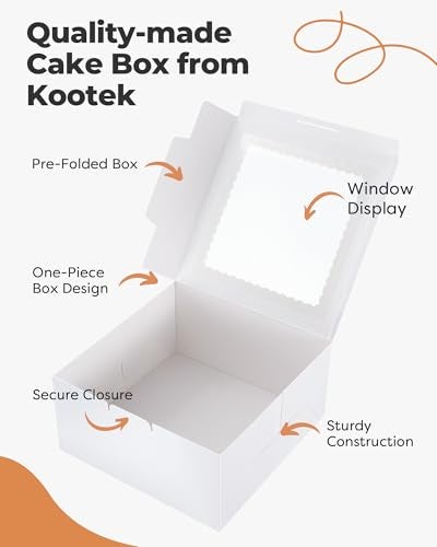 Kootek صناديق كعك كوتيك 24 قطعة مع نافذة، 10 × 10 × 5 بوصة، صناديق مخبز للحلويات، كعك، حلوى، صناديق معجنات لكعك، فراولة مغطاة بالشوكولاتة، كب كيك، دونات، منتجات مخبوزة - Image 3