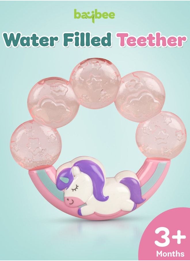 BAYBEE - Baybee Unicorn Natural Water Filled Silicone Teether for Babies to Soothe their Gums, Bpa Free Food Grade Easy Grasp Teething & Chewing Toys for Babies 6 to 12 Months Baby Infant (PINK) - Image 1