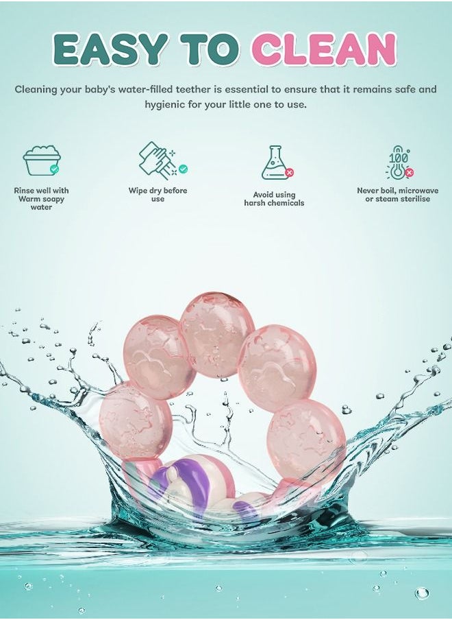 BAYBEE - Baybee Unicorn Natural Water Filled Silicone Teether for Babies to Soothe their Gums, Bpa Free Food Grade Easy Grasp Teething & Chewing Toys for Babies 6 to 12 Months Baby Infant (PINK) - Image 1