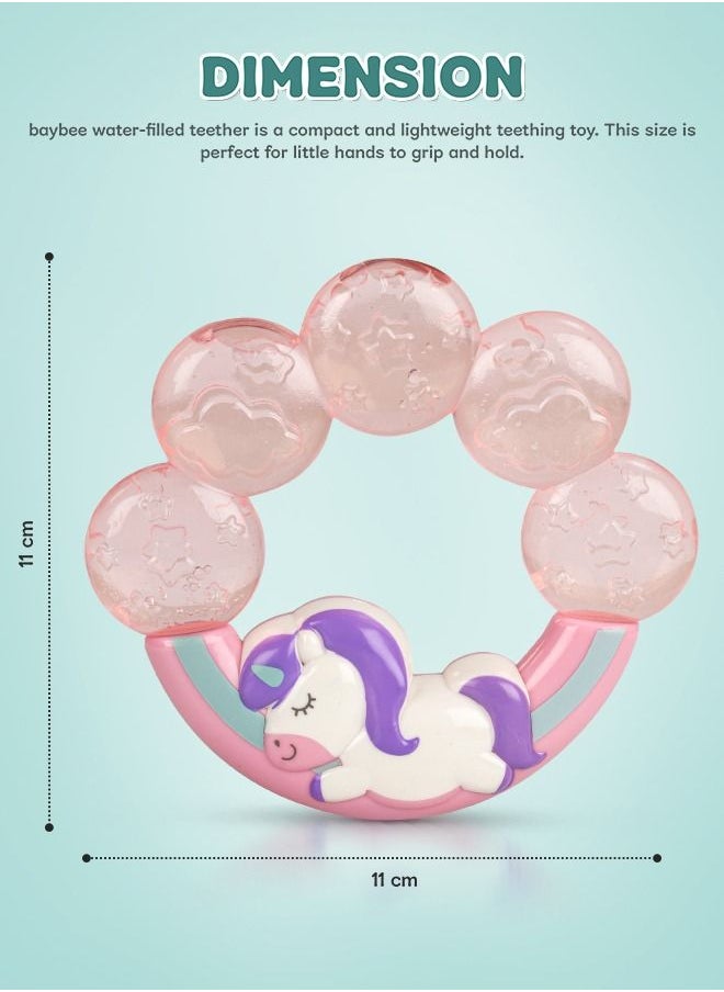 BAYBEE - Baybee Unicorn Natural Water Filled Silicone Teether for Babies to Soothe their Gums, Bpa Free Food Grade Easy Grasp Teething & Chewing Toys for Babies 6 to 12 Months Baby Infant (PINK) - Image 1