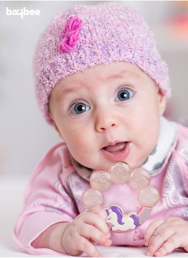 BAYBEE - Baybee Unicorn Natural Water Filled Silicone Teether for Babies to Soothe their Gums, Bpa Free Food Grade Easy Grasp Teething & Chewing Toys for Babies 6 to 12 Months Baby Infant (PINK) - Image 1