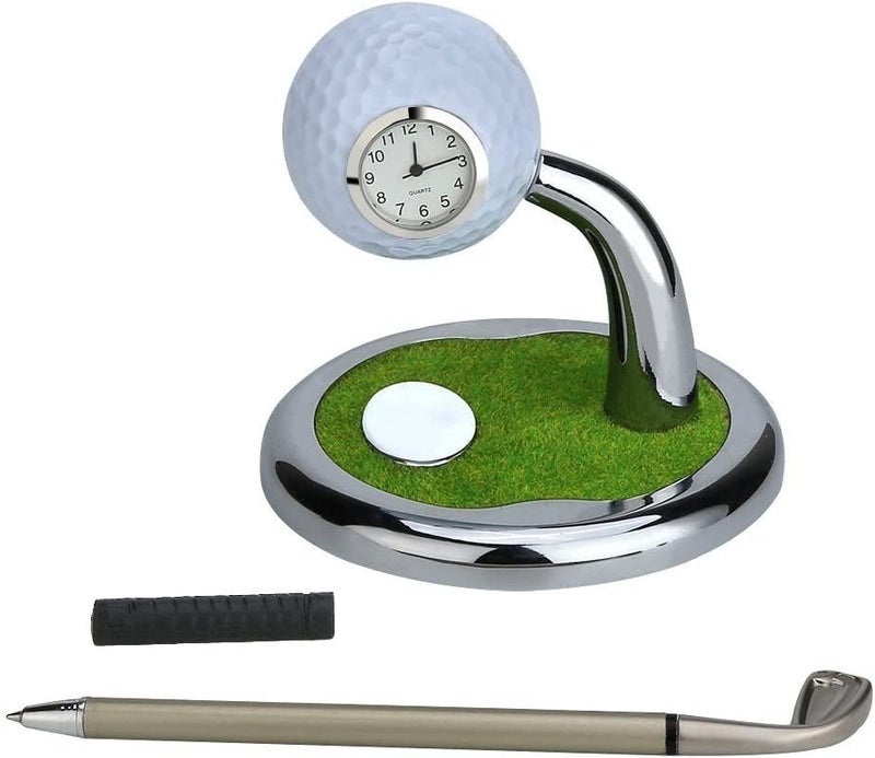10L0L Golf Pen Holder with Clock Unique GIfts for Men Mini Desktop Holder Compatible with Enthusiasts Funny Business Gifts Includes Pen Set of 2 Office Desk Accessories White - Image 3