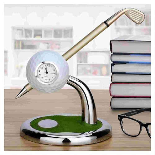 10L0L Golf Pen Holder with Clock Unique GIfts for Men Mini Desktop Holder Compatible with Enthusiasts Funny Business Gifts Includes Pen Set of 2 Office Desk Accessories White - Image 1
