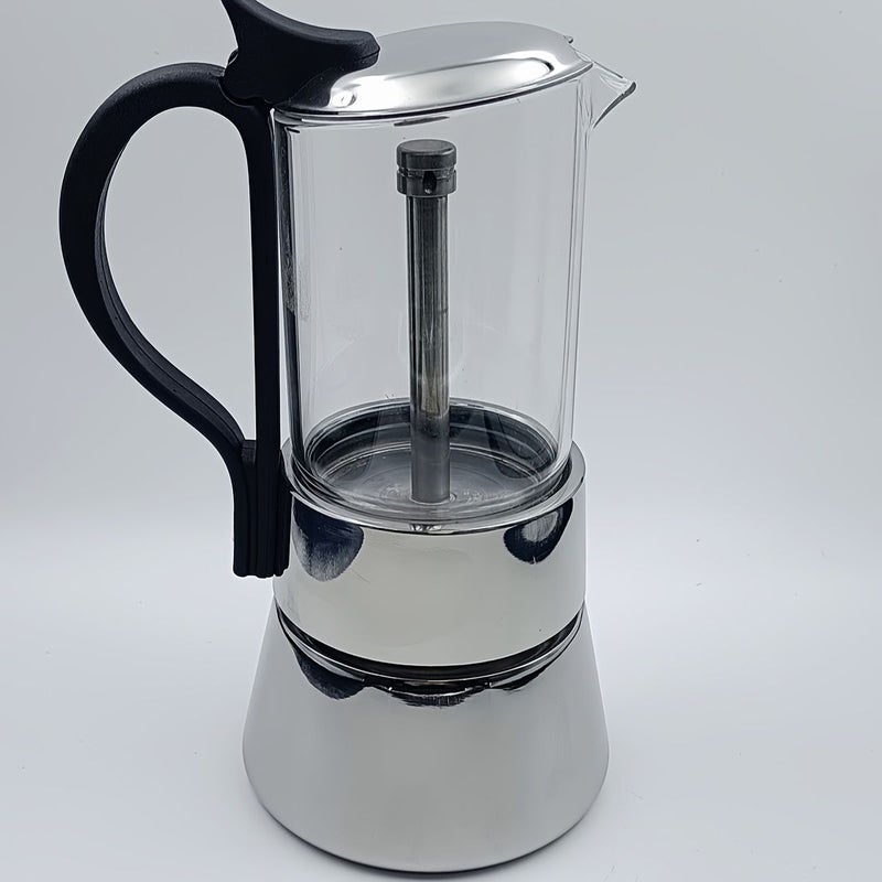 Moka Pot 4 Cups Stainless Steel Base Thick Glass Body Home Camping Office Use - Image 1