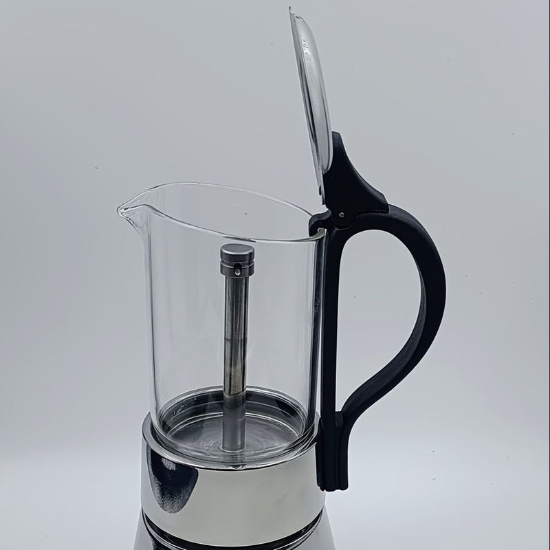 Moka Pot 4 Cups Stainless Steel Base Thick Glass Body Home Camping Office Use - Image 4