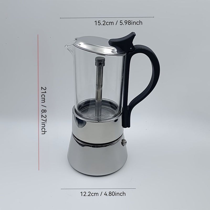 Moka Pot 4 Cups Stainless Steel Base Thick Glass Body Home Camping Office Use - Image 2