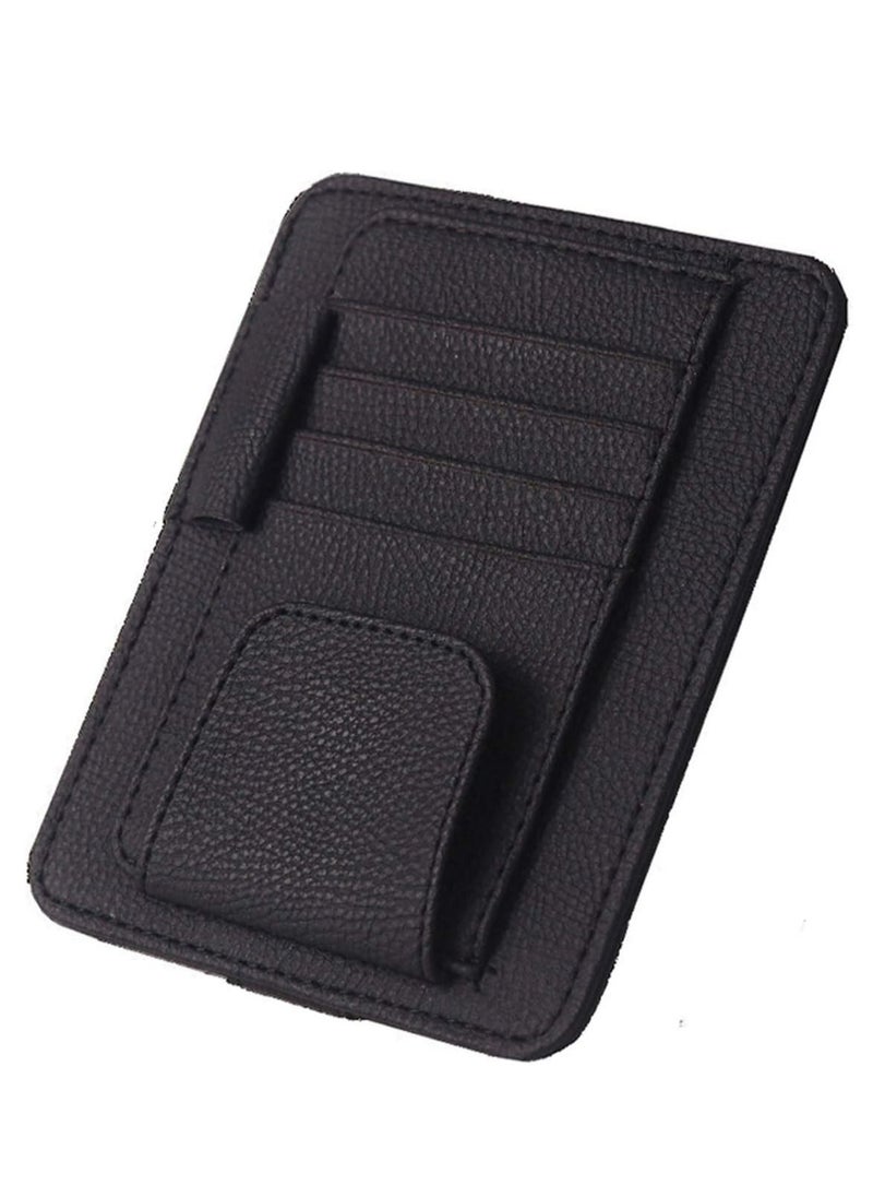 Oasisgalore Leather Car Sun Visor Storage Glasses Organizer Bills Wallet Holder Card Clips Auto-Interior Visor Accessories (Black)  - Image 1