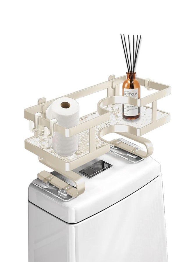SRTFINE Over Toilet Storage Shelf No-Drill Floating Shelf with 3 Hooks, Easy Install Space-Saving Bathroom Organizer, Fits Most Toilets (No Block Flush Button), for Towels, Toilet Paper, Decor (White) - Image 1