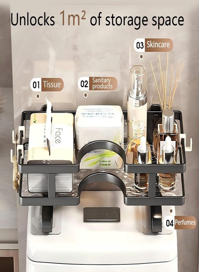 SRTFINE Over Toilet Storage Shelf No-Drill Floating Shelf with 3 Hooks, Easy Install Space-Saving Bathroom Organizer, Fits Most Toilets (No Block Flush Button), for Towels, Toilet Paper, Decor (White) - Image 4