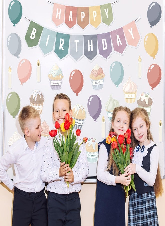 Mooliwe 52 Pcs Happy Birthday Bulletin Board Set for Classroom Colorful Birthday Bulletin Board Decoration Cakes Calendar Balloons Candles Cutouts for Student School Wall Decor Back to School Supplies - Image 5
