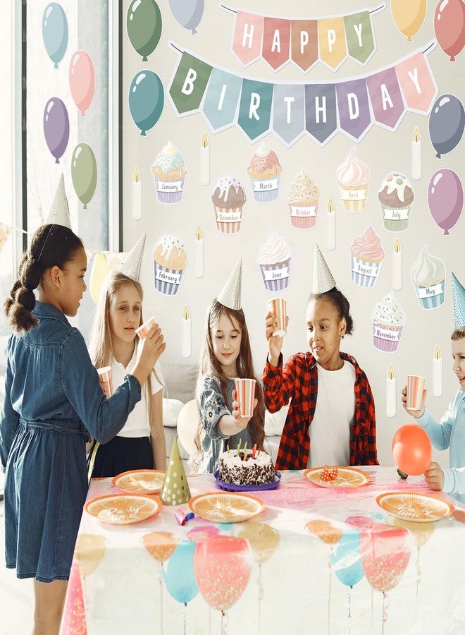 Mooliwe 52 Pcs Happy Birthday Bulletin Board Set for Classroom Colorful Birthday Bulletin Board Decoration Cakes Calendar Balloons Candles Cutouts for Student School Wall Decor Back to School Supplies - Image 4