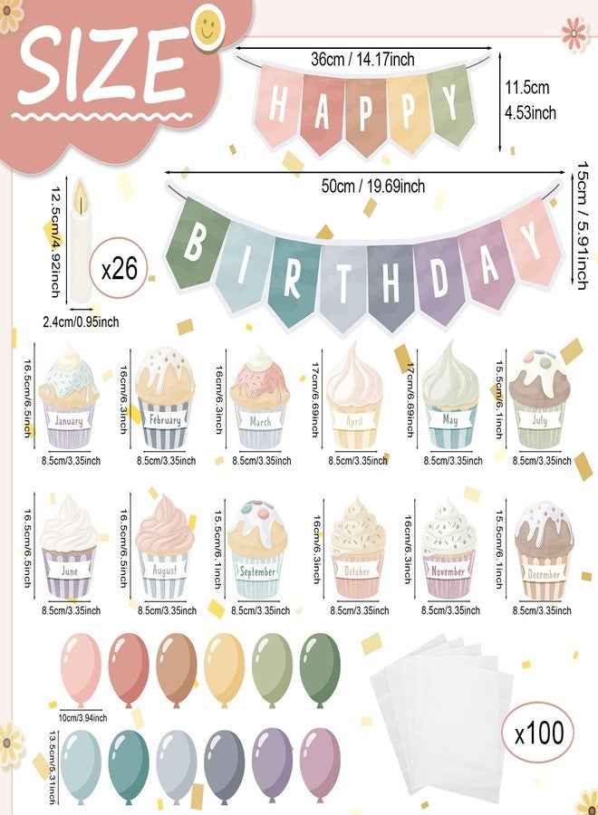 Mooliwe 52 Pcs Happy Birthday Bulletin Board Set for Classroom Colorful Birthday Bulletin Board Decoration Cakes Calendar Balloons Candles Cutouts for Student School Wall Decor Back to School Supplies - Image 2