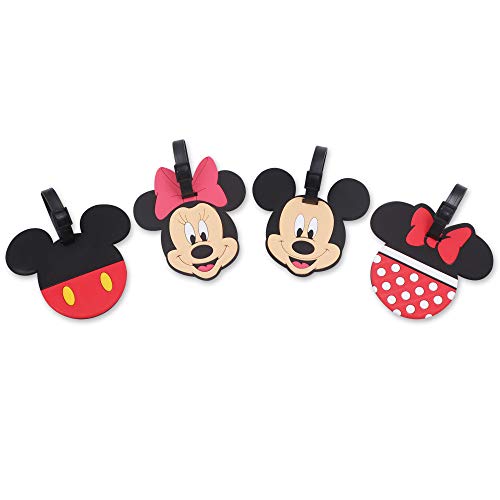 Finex 4 Pcs Set Mickey Minnie Silicone Travel Luggage Baggage Identification Labels ID Tag for Bag Suitcase Plane Cruise Ships with Belt Strap - Image 1
