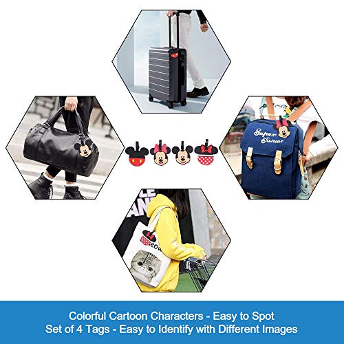 Finex 4 Pcs Set Mickey Minnie Silicone Travel Luggage Baggage Identification Labels ID Tag for Bag Suitcase Plane Cruise Ships with Belt Strap - Image 2