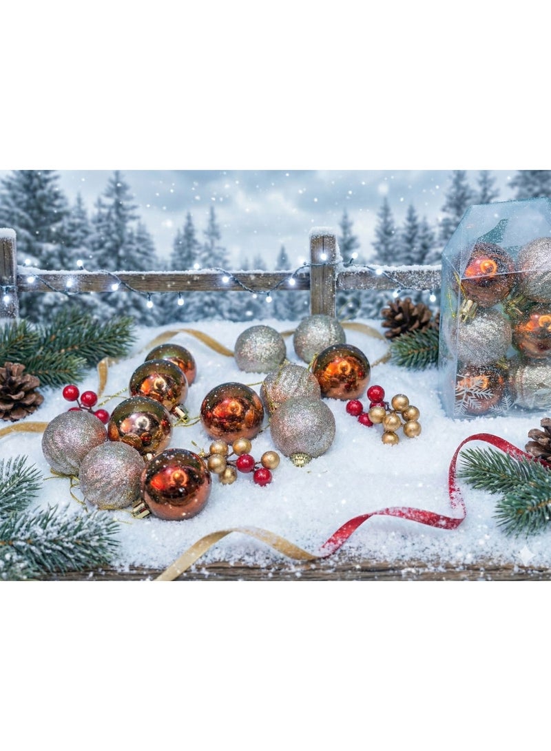 مجموعة كرات تزيين شجرة عيد الميلاد - 12 قطعة من الزينة الذهبية والنحاسية اللامعة مع خيوط للتعليق - Image 1