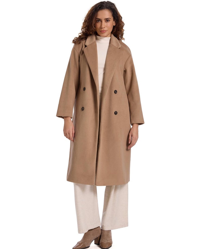 HOTIAN Women's Winter Wool Blend Coat Double Breasted Casual Notch Lapel Long Trench Overcoat Peacoat(Khaki-XL) - Image 4