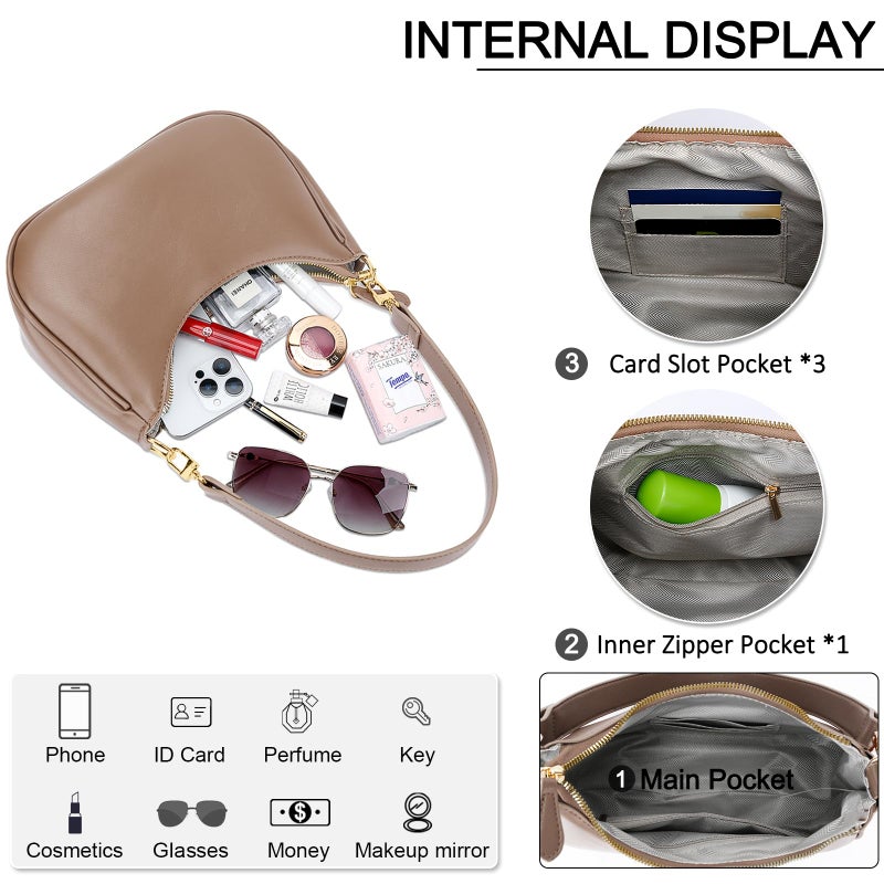 KKXIU Shoulder Bag for Women Cute Hobo Purses and Handbags Retro Clutch Underarm Purse(Khaki) - Image 3