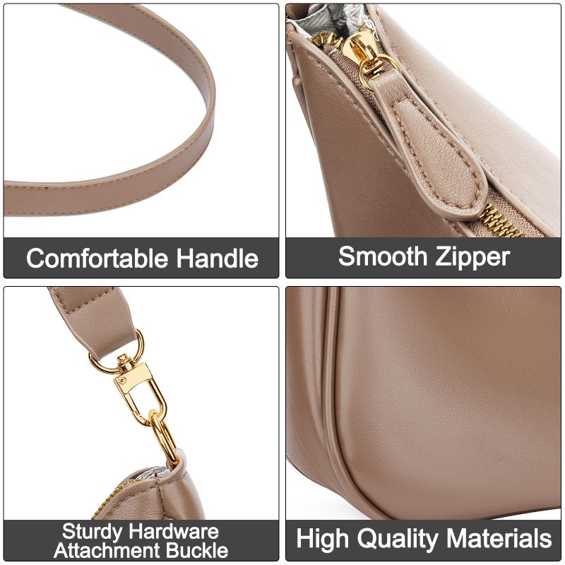 KKXIU Shoulder Bag for Women Cute Hobo Purses and Handbags Retro Clutch Underarm Purse(Khaki) - Image 4