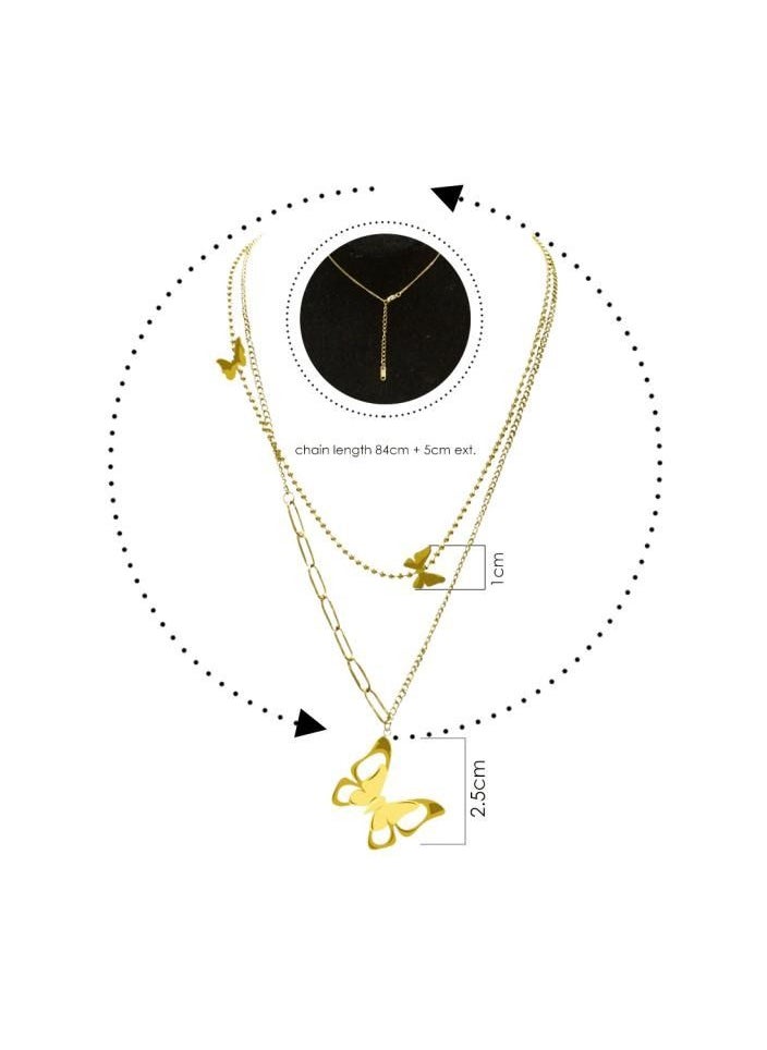 Alissa - Butterfly Pendant Necklace Double Layer Neck Chain for Women's Necklace Golden - Image 1