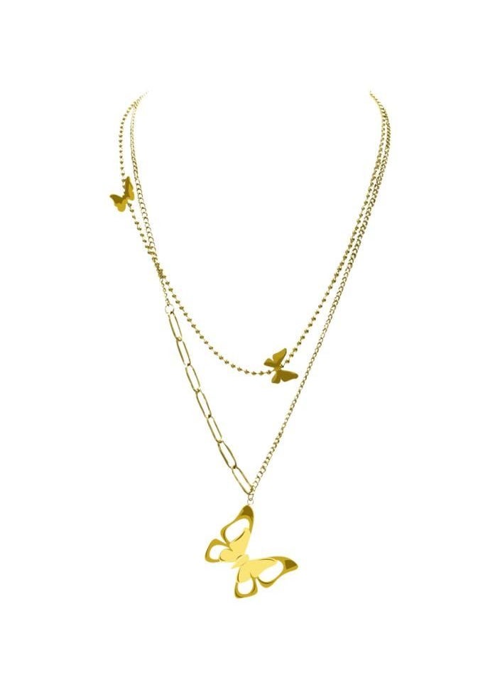 Alissa - Butterfly Pendant Necklace Double Layer Neck Chain for Women's Necklace Golden - Image 1