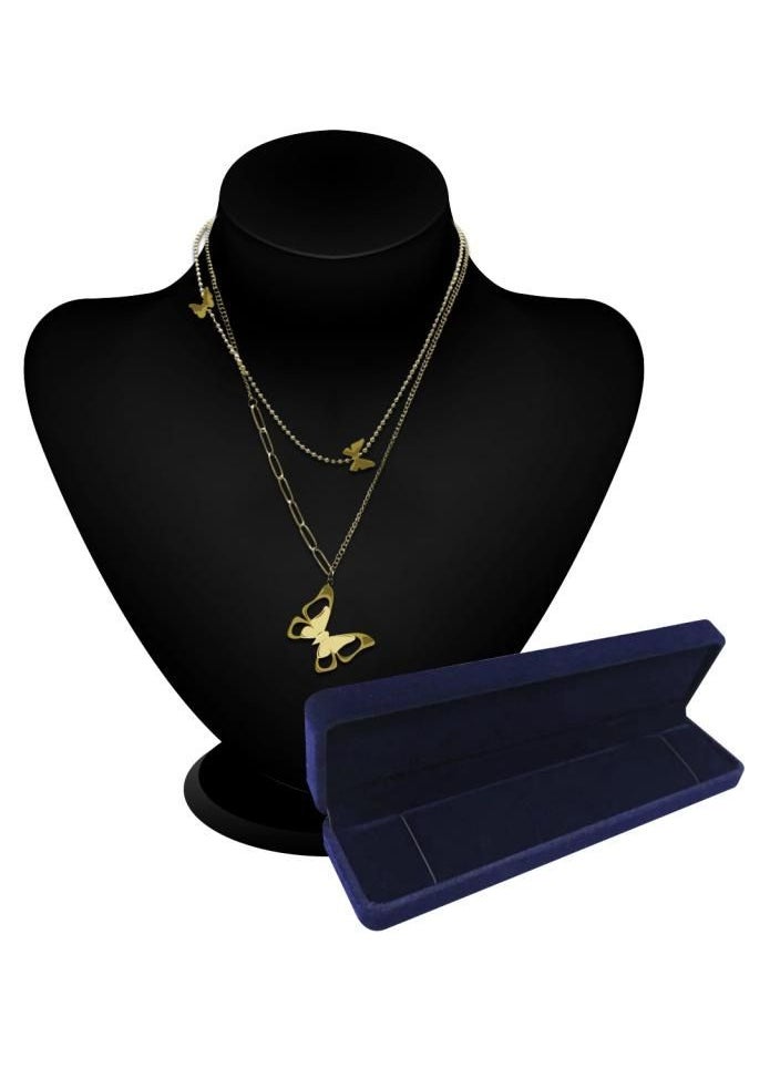 Alissa - Butterfly Pendant Necklace Double Layer Neck Chain for Women's Necklace Golden - Image 1