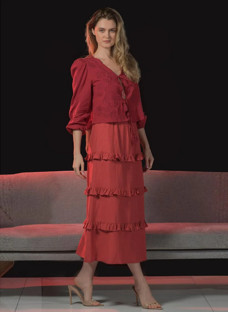 Virgio 100% Viscose Skirt Midi Length With Ruffle
