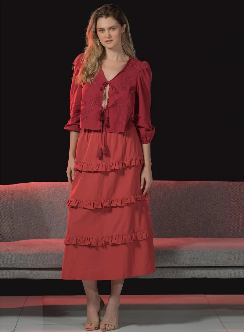 Virgio 100% Viscose Skirt Midi Length With Ruffle