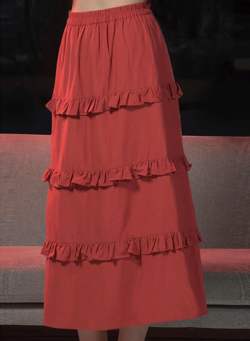 Virgio 100% Viscose Skirt Midi Length With Ruffle