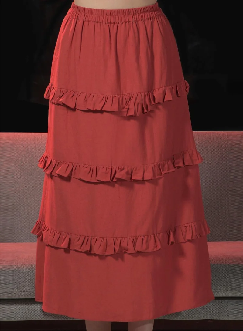 Virgio 100% Viscose Skirt Midi Length With Ruffle
