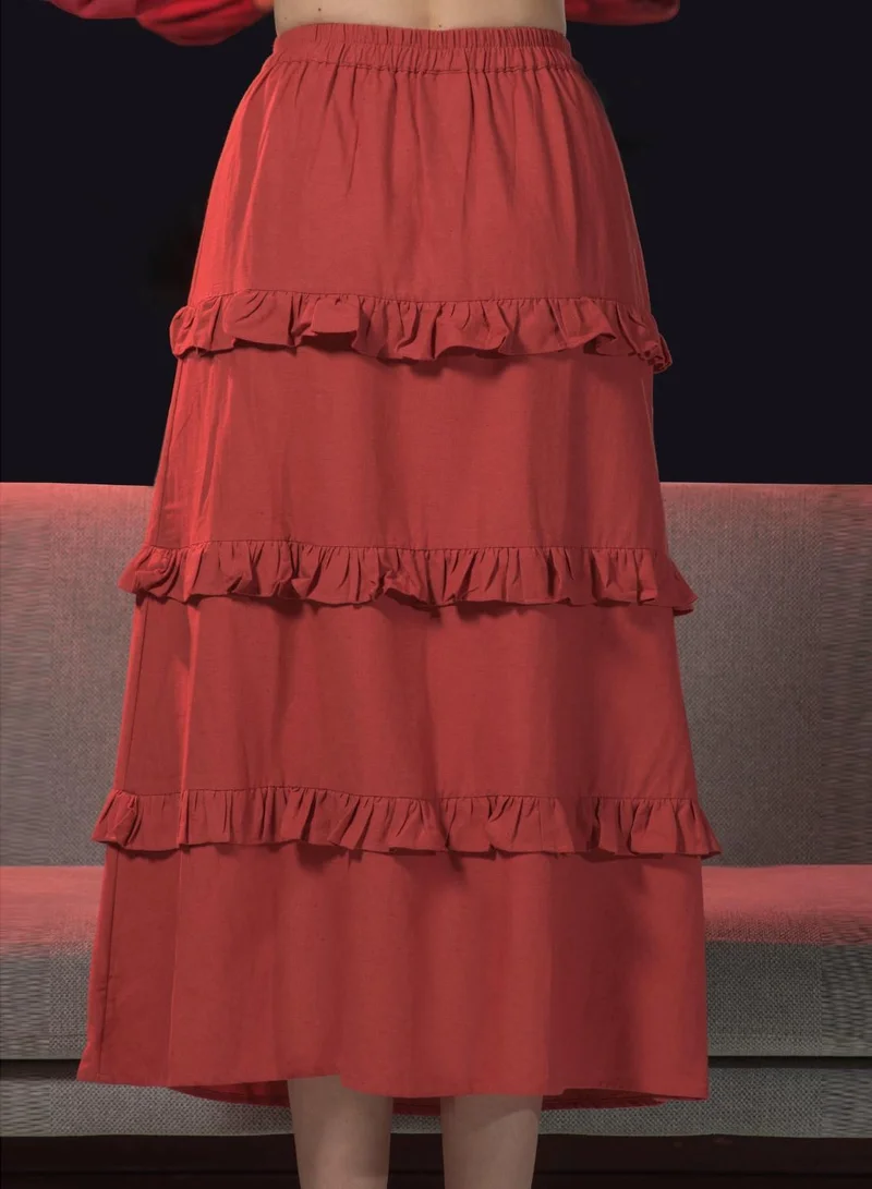 Virgio 100% Viscose Skirt Midi Length With Ruffle