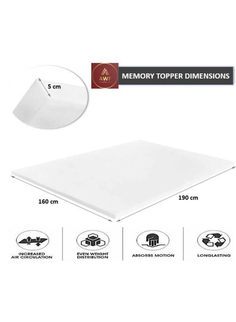 AL WADI FURNITURE 5cm Thick Luxury Soft Ventilated Visco Memory Foam Queen Bed Mattress Topper,with Removable Belgium Jacquard Cotton Non-Slip Cover, Max Back Support - 160W x 190L cm  - Image 2
