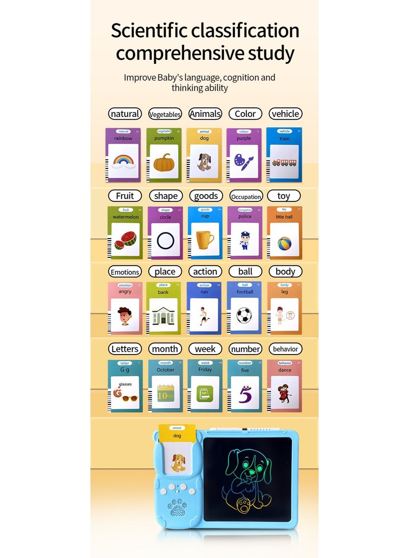 Blue Drawing Machine + 112 English Word Cards (224 Contents) | Kids Educational Enlightenment Toy | LCD Doodle Writing Board | Bilingual Card-Based Learning System | ABS Eco-Friendly Material | Type-C Charging | Parent-Child Interactive Game | Music/Sound Function | Cognitive  Sensory Development | Hand-Eye Coordination Training - Image 2