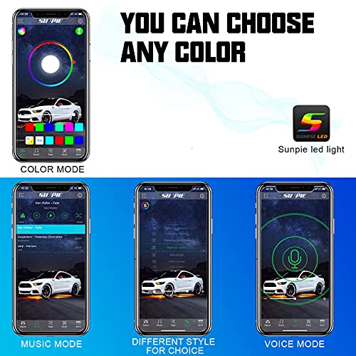 SUNPIE 12 Pods Upgraded 210 Degrees Wide Angle RGBW Rock Lights App Voice Mode Music Mode Automatic Control Neon Light Kit Wheel Well Lights for Off Road Truck SUV ATV UTV Boats - Image 4