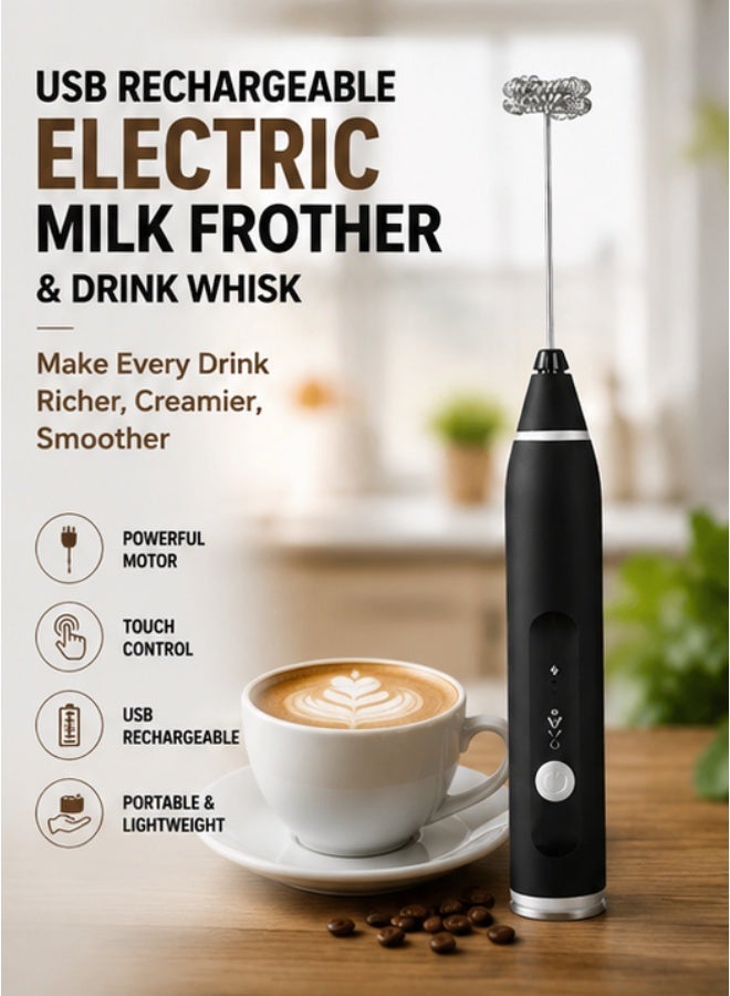 USB Rechargeable Electric Milk Frother – Portable Touch Control Foam Maker & Handheld Whisk for Cappuccino, Latte, Hot Chocolate, Milkshakes & Egg Beating - Image 1