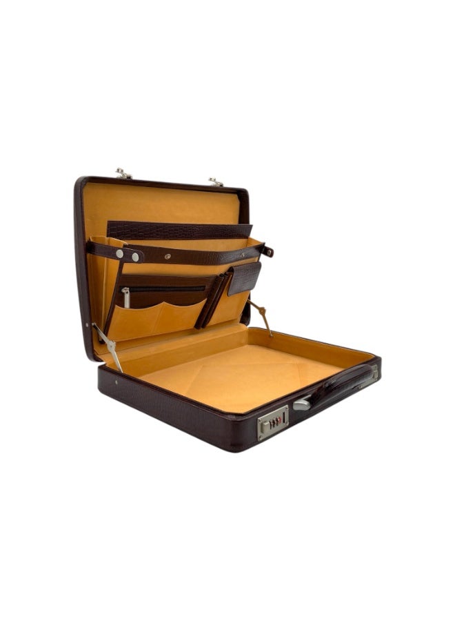 LAVERI LEATHER Briefcase Leather Business Bag Expanding Executive Case Brown - Image 1