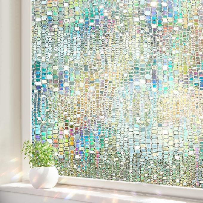 WINDOW PRIVACY FILM STAINED GLASS WINDOW FILMS 3D RAINBOW DECORATIVE STATIC CLING IRIDESCENT WINDOW TINT HEAT BLOCKING DECALS COVERING FOR HOME DOOR VINYL 236 X 787