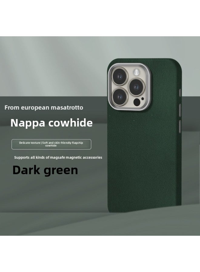 All-inclusive Fine Leather Case MagSafe Magnetic Application IPhone14pro Max Apple 15 Phone Case 13 Solid Color-Color:XYM Fine Dermatoglyphic Green-Applicable Model:13pro (without Packaging)