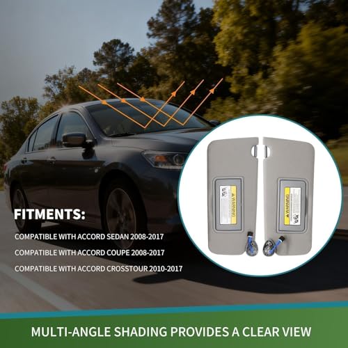Yunnergo Sun Visor Left Right Side Compatible with Accord 2008-2012 2013 2014 2015 2016 2017 Grey Driver Passenger Side W/Light 83280-TA0-A91ZB 83280-TA5-A51ZA - Image 2