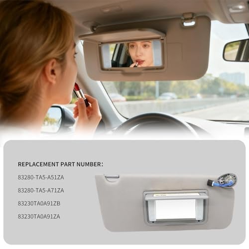 Yunnergo Sun Visor Left Right Side Compatible with Accord 2008-2012 2013 2014 2015 2016 2017 Grey Driver Passenger Side W/Light 83280-TA0-A91ZB 83280-TA5-A51ZA - Image 5