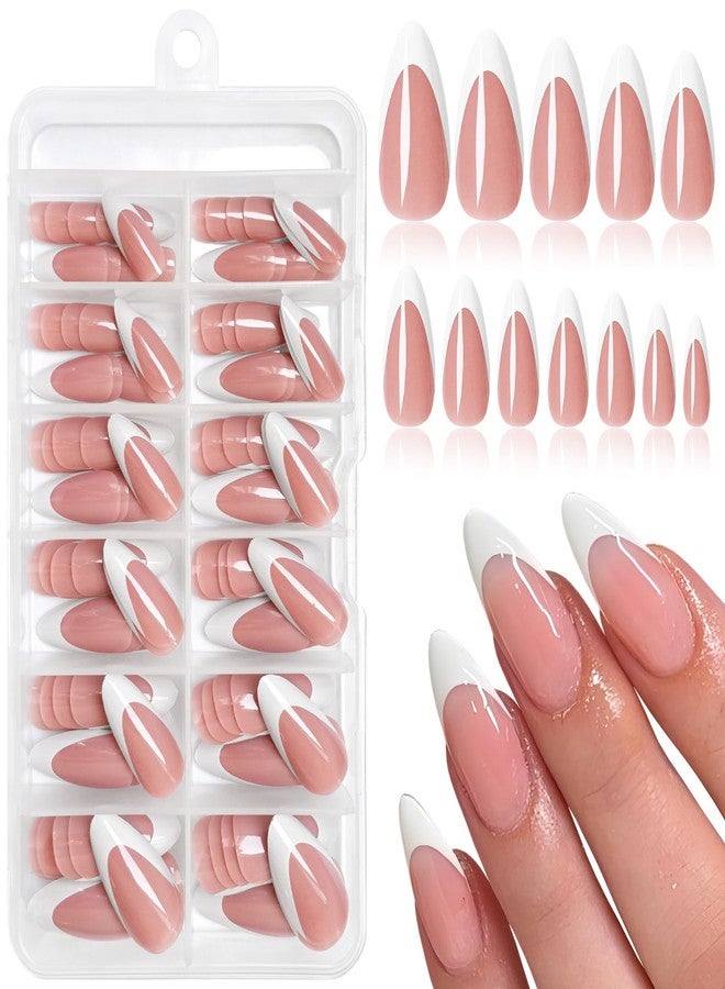 Lifextol 120pc White French Tip Press on Nails Medium Fake Nails Press ons &Adhesive Tab, False Acrylic Nail Press on Nail Almond Nail Tips Artificial Glue on Nails Fingernail Stick Nails - Image 1