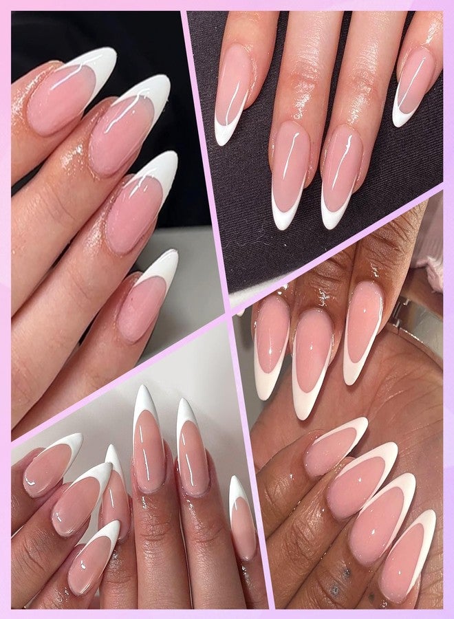 Lifextol 120pc White French Tip Press on Nails Medium Fake Nails Press ons &Adhesive Tab, False Acrylic Nail Press on Nail Almond Nail Tips Artificial Glue on Nails Fingernail Stick Nails - Image 4