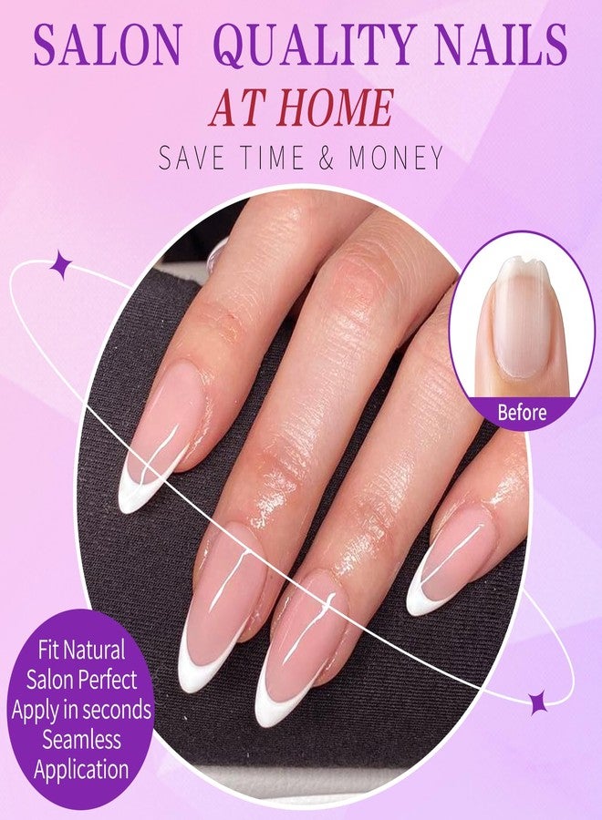 Lifextol 120pc White French Tip Press on Nails Medium Fake Nails Press ons &Adhesive Tab, False Acrylic Nail Press on Nail Almond Nail Tips Artificial Glue on Nails Fingernail Stick Nails - Image 2